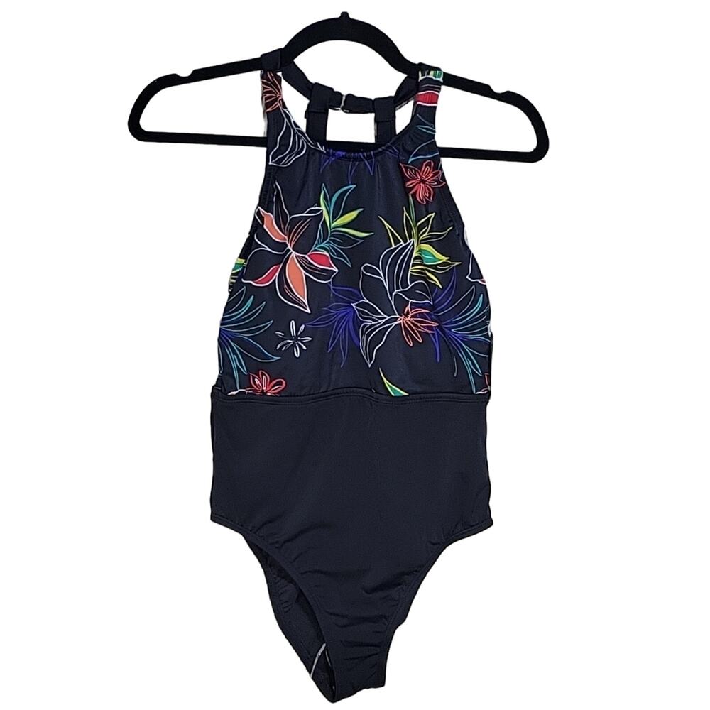 Eco Beach Black and Floral One Piece Swimsuit, Women's Medium, NWT